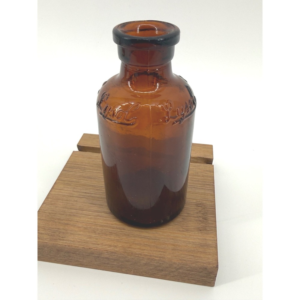 Lysol Antique Apothecary Bottle 4.5 inch Amber Glass Embossed Early 20th Century